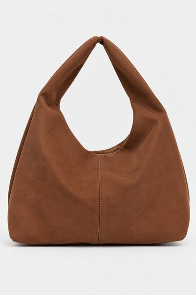 Tan Suede Women's Shopper Shoulder Bag – Soft Form Vintage Model