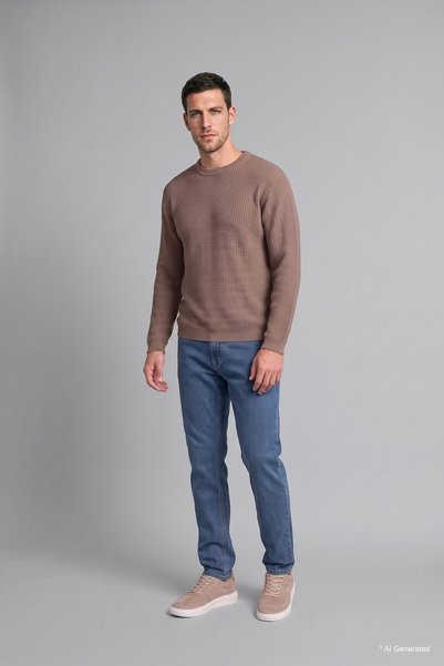 Relaxed Fit Crew Neck Basic Knit Sweater G6422Ax26Au