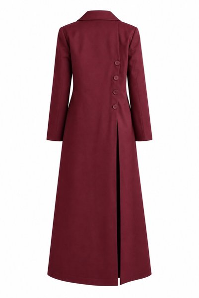 Burgundy Buttoned Back Padded Gabardine Trench Coat with Slit Detail - 2Y7010