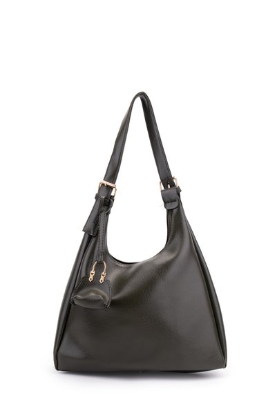 Charm Detailed Oval Leather Barney Women's Shoulder Bag