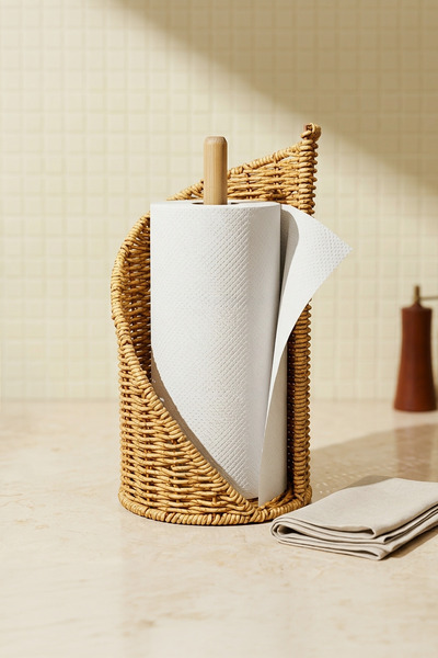 Decorative Rattan Paper Towel Holder Napkin Holder Stand with Bamboo Pole