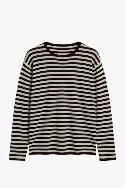 Brown Fray Striped Knit Sweater