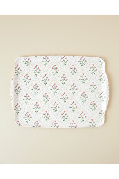 Floral Glow Melamine Non-Slip Tray 42X31 cm Pink - Green