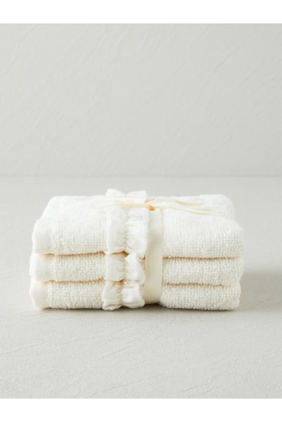 Soft Ruffle Cotton 3-Piece Towel Set 30X40 cm Ivory