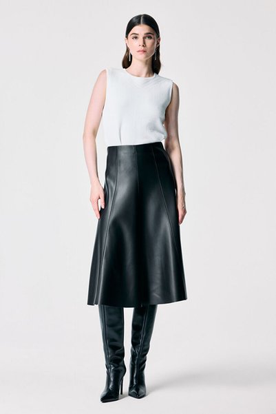 Black Midi Leather Skirt