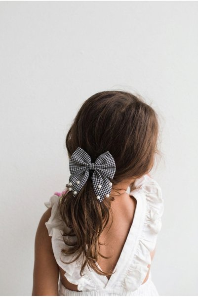 Girl's Beaded Bow Rubber Buckle Black