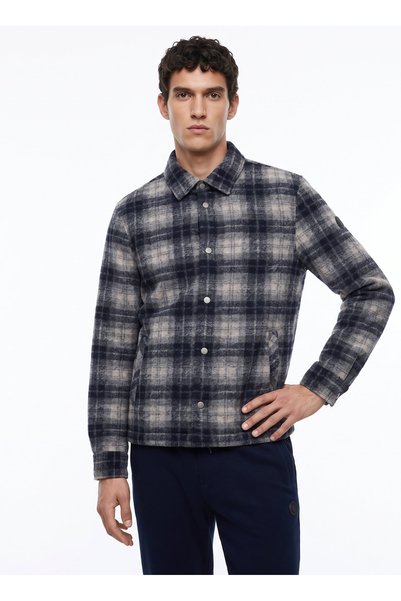 Navy Blue Men's Checkered Shirt D6Wm-Gml3728