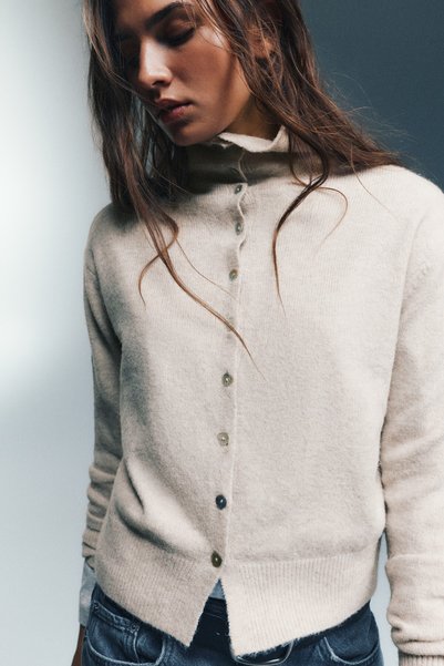 Buttoned Cardigan with a High Collar