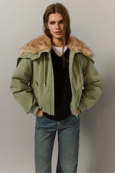Parka with Faux Fur Collar