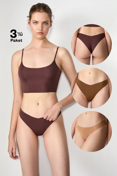 Fresia laser cut women's soft touch 3-pack brazilian briefs in black/mocha/nude