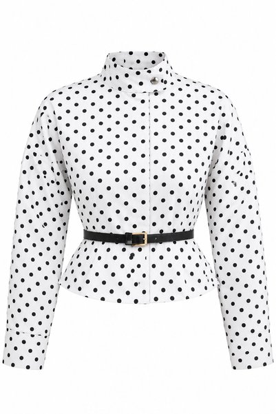 White Polka Dot Belted Jacket - 2Y3310