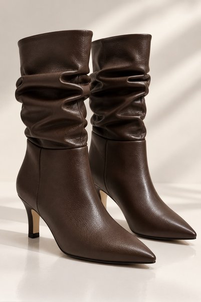 Ruche Gathered Pointed Toe Thin Heeled Women's Boots