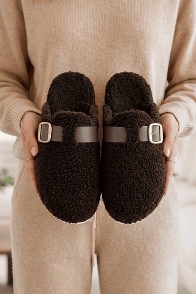 Women's Bitter Brown Fluffy Furry House Slippers 3 cm Byndskl03