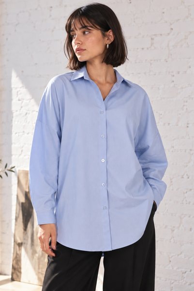 Women's Light Blue Oversize Long Basic Shirt ARM-22Y001118