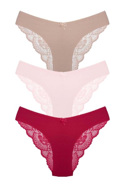 Lace Back Laser Cut Women's Bikini Panties 3-Pack