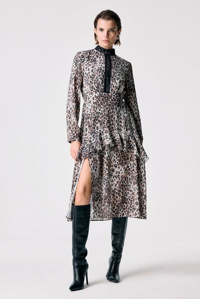 Lace Detailed Leopard Print Dress
