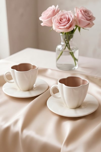 4 Pieces 2-Person Gold Gilded Porcelain Coffee Cup Set 100 ml