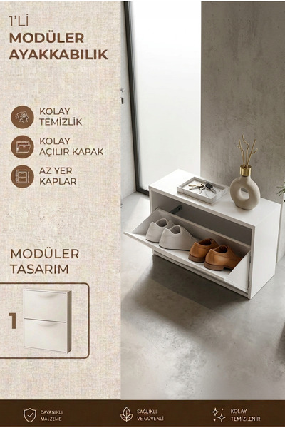 1-Module Modular Shoe Rack 51X38X16 cm Narrow Space Compatible Shoe Cabinet with Door White
