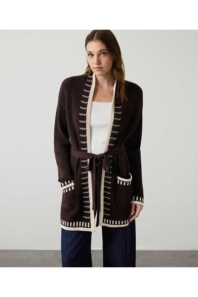 Jacquard Belted Cardigan