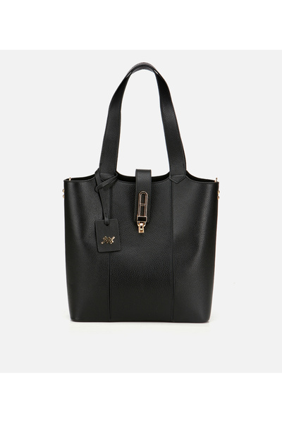 Women's Leather Black Lock Detailed Tote Bag