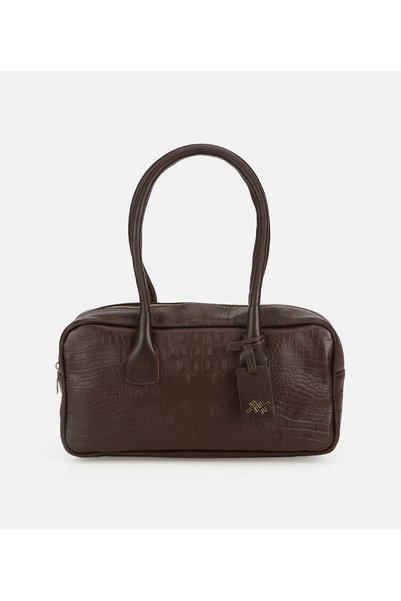 Women's Leather Brown Bowling Shoulder Bag