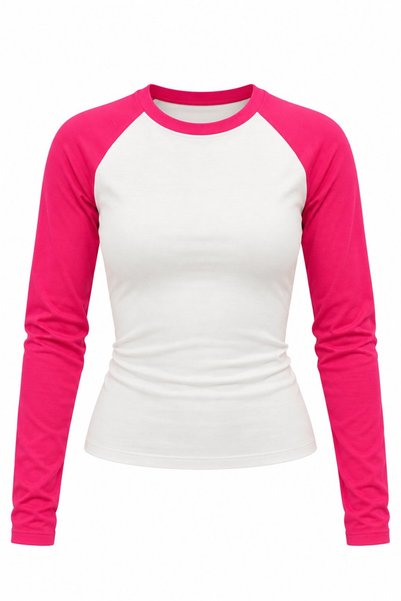 Pink Slim Fit Contrast Long Sleeve Blouse - 5219