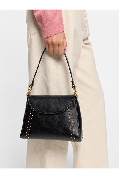 Women's Studded Detailed and Flap-Closed Tote Bag