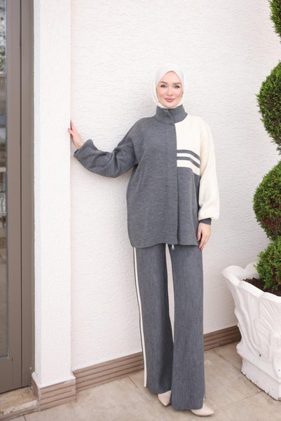 Smoked Striped Tunic and Trousers Knitwear Set