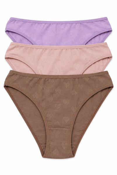 Women's Panties, 3-Pack, Stretch Fabric (Lycra), Heart-Patterned Jacquard