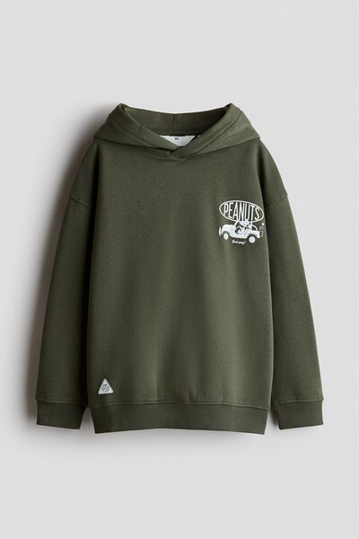 Hooded Printed Fleece-Lined Top