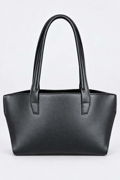 Black Women's Minimal Design Double Handle Daily Shopper Shoulder Bag