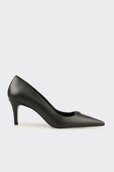 Black Leather Women's Stiletto Heel