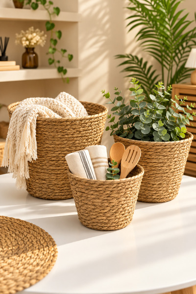 3-Piece Wicker Organizing Basket Set Natural Decorative Organizer