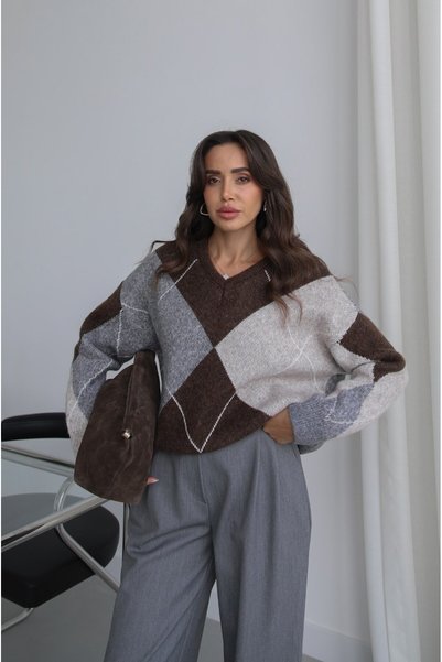 Brown Emma Baklava Patterned Sweater