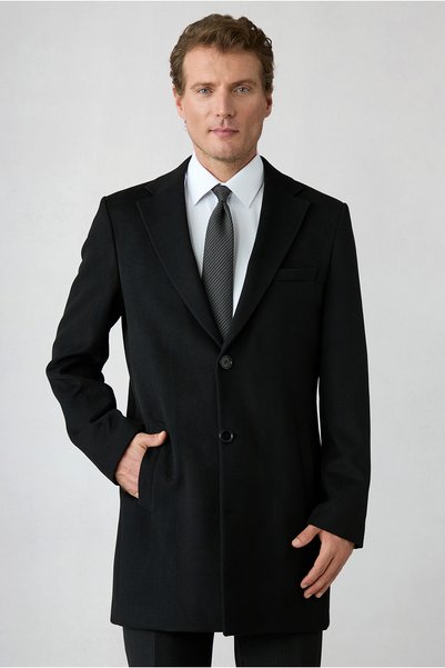 Mono Collar Pocketed Buttoned Classic Cashmere Coat
