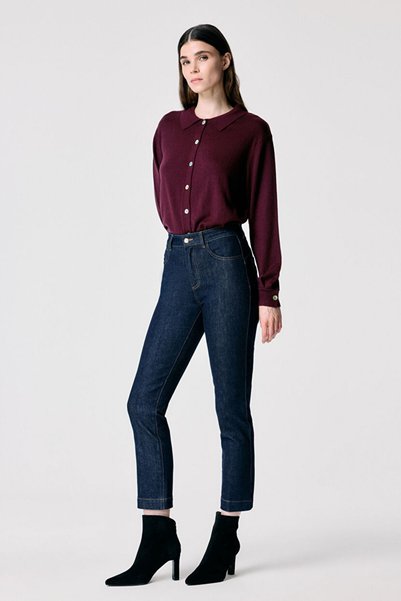 Navy Blue Pipe Leg Denim Trousers