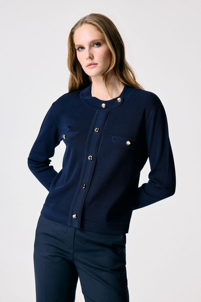 Navy Blue Buttoned Knitwear Cardigan