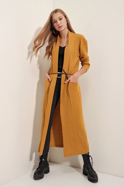 15690 Long Knitwear Cardigan - Mustard