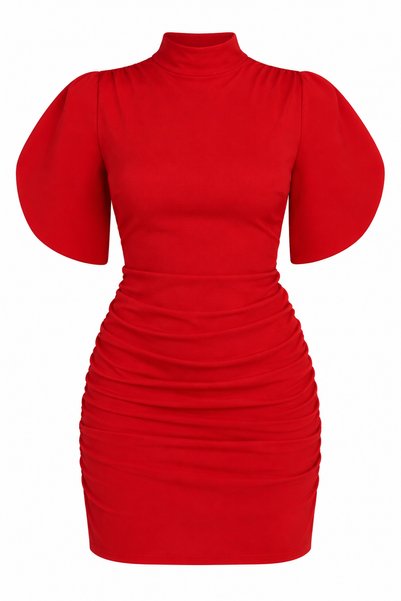 Red Design Sleeve Mini Dress - 2Y2102