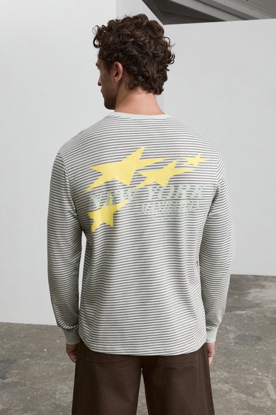 Lerif Men's Long Sleeve Printed Gray Striped T-Shirt