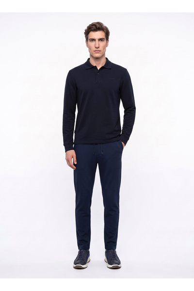 Ace001271094 Navy Blue Men's Tie-Waist Slim Fit Trousers