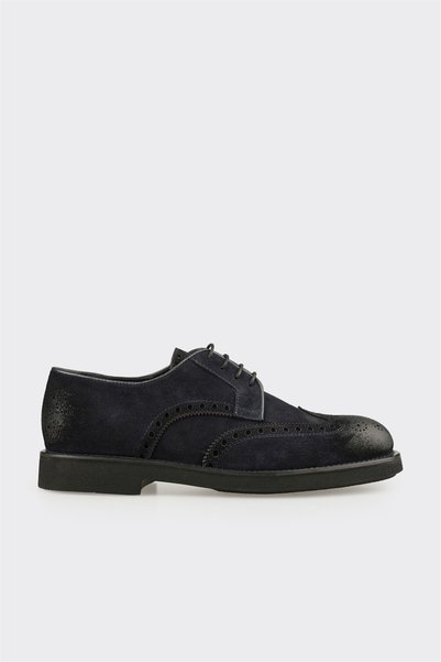 Navy Blue Leather Men's Casual Lace-Up Shoes