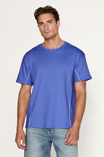 Studio men's organic cotton ribbed short sleeve navy blue t-shirt