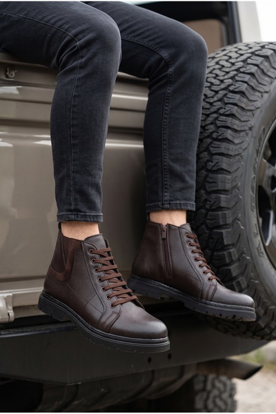 D0904 Men's Boots with Fur Inside, Laces and Zipper