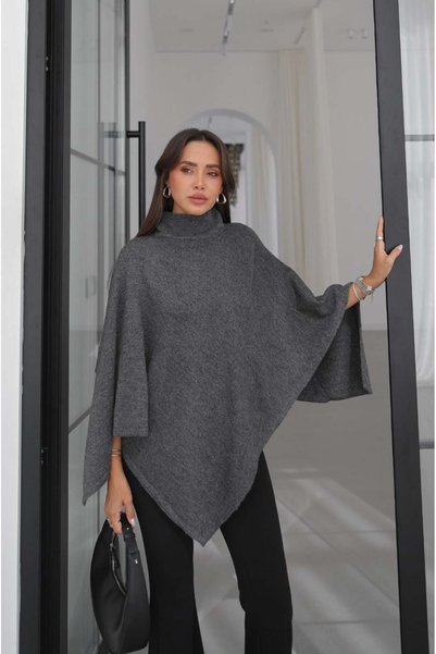Anthracite Asymmetrical Cut Poncho Sweater