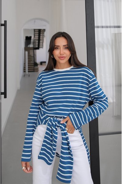 Blue Striped Crew Neck Blouse