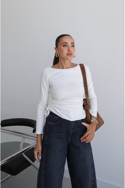 Ecru Drawstring Tie-Back Blouse