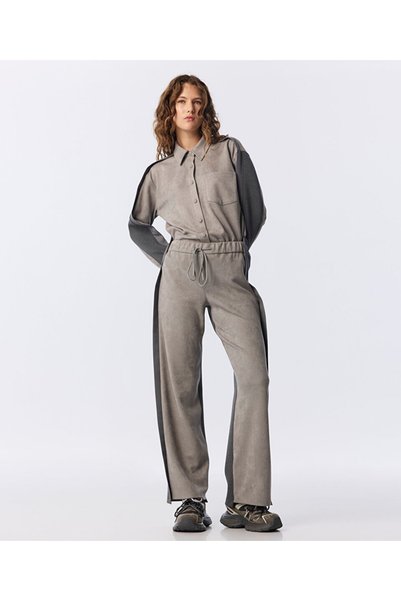 Fabric Mix Wide Leg Pants