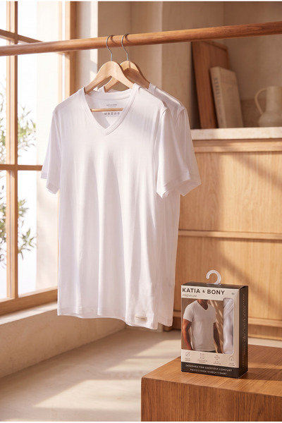 Men's Boxed 2-Piece Basic Modal V-Neck T-Shirt White