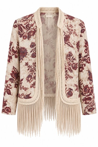 Burgundy Patterned Tassel Jacket - 9835